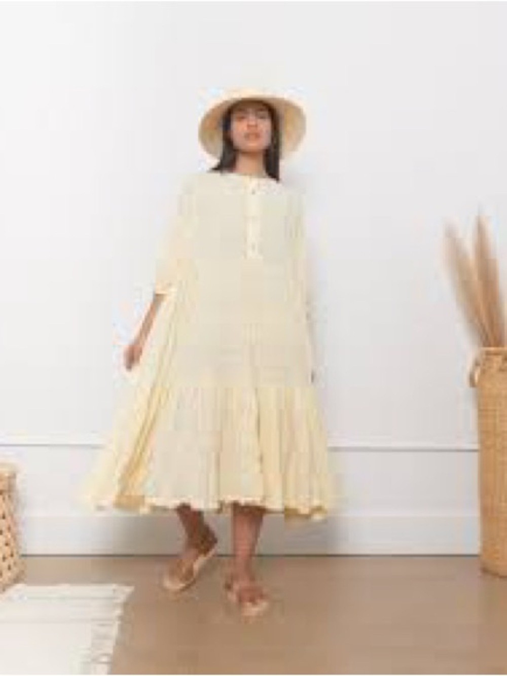 Black Crane Tent Dress - Women's Cream Tiered Midi Dress with Button Front